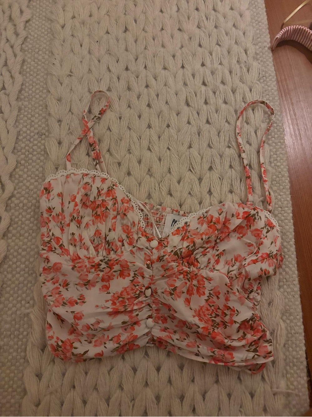 Princess Polly Peach Floral Tie-Front Spaghetti Strap Crop Top